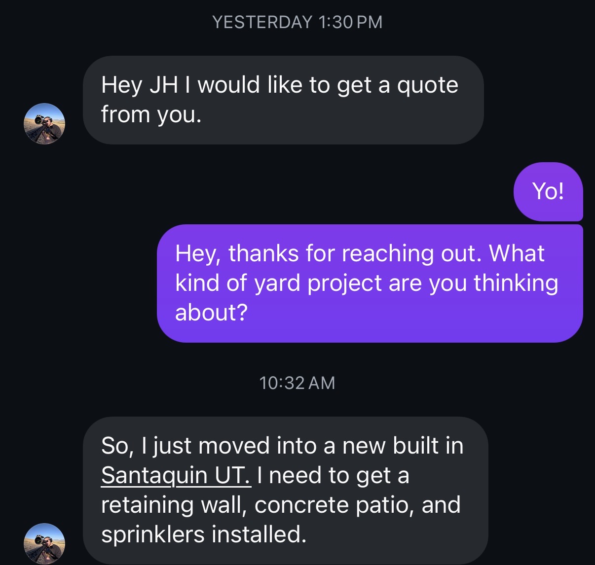 Direct message from a homeowner who saw the content